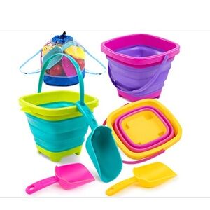 NEW Sloosh 3 Pack Collapsible Bucket with Sand Shovels & Bag For Kids 3+